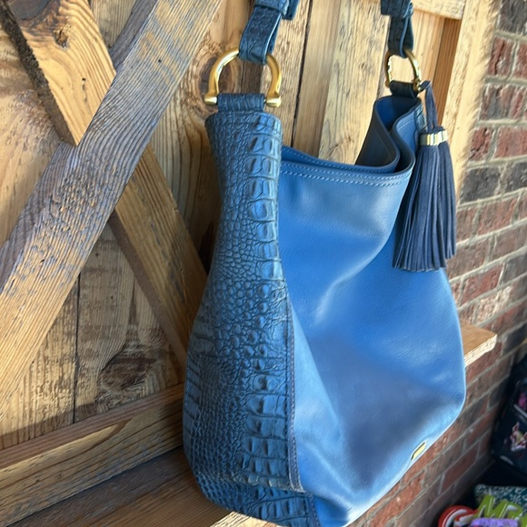 BRAHMIN EVA Sedona Slate Smooth Croc Leather Shoulder Bag, Purse blue - Picture 5 of 12